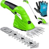 MASKO® Grasschere Strauchschere Set mit Akku 7,2V 2000mA/h + Ladegerät + Handschuhe elektrische...