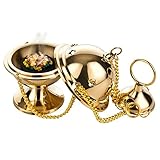 WEIHRAUCHGEFÄSS aus Messing goldfarben 6 x 10 cm mit Kette, WEIHRAUCH-Set Gods Heaven mit Mischung...