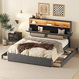 BRILVERDE Polsterbett 140 x 200 cm，Doppelbett mit Lattenrost und 4 Schubladen，Funktionsbett mit...