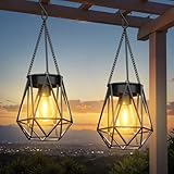 RECHOO Garten Solarlampen für Außen Hängend, 2 Stück Metall Solar Laternen für Draußen mit...