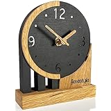 FLEXISTYLE Modern standuhr klein aus Holz Eiche Wohnzimmer Badezimmer (Style 3), Shwarz/Oak