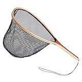 Wlauqueta Fliegenfischen Kescher Holzgriff Nylon Landing Handle Forelle Mesh Fisch Fang Freigabe...