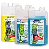 AQUALITY Aquarium 3er Starter- & Pflege-Sparset (Algenvernichter, Wasseraufbereiter, Filtermedium -...