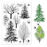 GLOBLELAND Baum Wald Pflanze Schwalbe Gummistempel, Thinking Of You Silikonstempel transparent,...