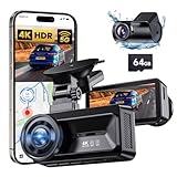 COOLCRAZY Dashcam Auto Vorne Hinten 4K UHD Dual Kamera + kostenlose 64GB SD-Karte mit 5G WiFi & GPS...