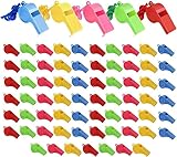 Ruikcoll 72 Stück Plastik Pfeifen, Trillerpfeife, Sportpfeifen mit Umhängeband, Geeignet für...