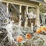 AMLOOPH Spinnennetz Halloween Deko Set, 120g Weiß Dehnbare Spinnweben Halloween Spinnennetz...