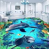MAGECE Benutzerdefinierte 3D Bodentapete Delphin Stereoskopische Bodenaufkleber Wandbild...
