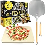 Loco Bird Pizzastein für Backofen & Gasgrill inkl. Pizzasschieber - 3er Set - Pizzastein rechteckig...