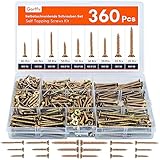 Gorffy Schrauben Set, 360 PCS Holzschrauben, Selbstschneidende Schrauben mit Senkkopf, Holzschrauben...