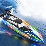 OBEST 20km/h Ferngesteuerte SpeedBoot, Hohegeschwindigkeit RC Wasserdichtes Boot mit LED-Licht,...