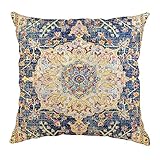 Knagsfa Boho-Kissenbezug im Vintage-Stil, 50,8 x 50,8 cm, Teppichmuster, antikes Denimblau,...