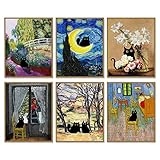 Kat Dekor Poster Leinwanddrucke 8x10 Zoll Ungerahmter Satz von 6 Lustige Poster Van Gogh Kunstdrucke...