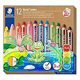 STAEDTLER 3in1 Buntstift Noris junior, Bunt-, Wachsmal- und Aquarellstift, extra bruchsicher, ideal...