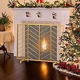 Fireplace Screen Guard, Weihnachten Gold Fire Screen Guard，Kaminschutzgitter aus Metall, Spark...