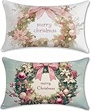 Weihnachten Kissenbezug 30x50 2er Set Samt Kopfkissenbezug Schleife Sofakissen, Kissenbezüge...