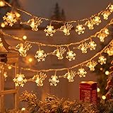 Qoosea Solar Schneeflocke Lichterketten Weihnachten, 50 LED 8 Modi Solar Elch Weihnachtsbeleuchtung...