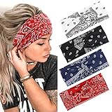 Haarbänder Damen Breite Elastische Weiche 4 Pcs Sommer Boho Stirnband Print Haarschmuck Yoga Sport...