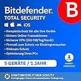 Bitdefender Total Security 2025 | 5 Geräte | 1 Jahr | PC/Mac/iOS/Android | Code zur Aktivierung per...
