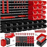 MASKO® Stapelboxen + Wandregal + Werkzeughalter 45-teiliges Set Box erweiterbar Sichtlagerkästen...