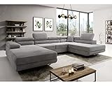 Easy4You Grau Ecksofa Varberg Kord in U-Form 345 x 72 x 205 cm mit Schlaffunktion und...