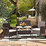 JINPALAY Balkonmöbel Rattan Gartenmöbel Set Sitzgruppe Lounge-Set Terrassenmöbel für 4 Personen...