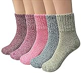 Airabc 5 Paar Thermosocken Damen, Wollsocken, Warme Wintersocken Damen, Dicke Stricksocken, Winter...