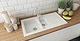 Faizee Home | Spülbecken Weiß 100x50 cm aus Granit – Modell Napoli mit 2 Becken & Abtropffläche...