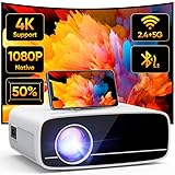 Beamer 4K Unterstützt, 15000L Native 1080P 5G WiFi Bluetooth Projektor mit 50% Zoom, AKATUO Mini...