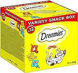Dreamies Katzensnacks mit Huhn–, Käse– und Lachsgeschmack, 12x60g (1 Variety Snack Box) –...