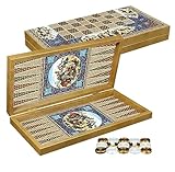 PrimoLiving Deluxe Holz Backgammon Set Esfahan XXL - 50x50 cm - inklusive Schachbrett - in braun