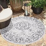 carpet city In- & Outdoor-Teppich Grau - Wendeteppich - 160 cm Rund - Ornamente - Wetterbeständig...