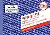 AVERY Zweckform 1735 Quittungsblock (A6 quer, 2x40 Blatt, selbstdurchschreibend, fälschungssicherer...