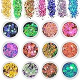 AOOWU Glitter, 12 Farben Festival Glitzer Gesicht, Halloween Schminke Make-up , Körperglitzer...