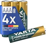 VARTA Batterien AAA, wiederaufladbar, 4 Stück, Power on Demand Recharge Accu, Akku, 1000 mAh Ni-MH,...