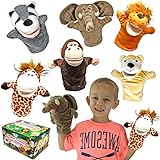 JOYIN 6 Stück Tier Handpuppen Spielzeug Set für Kinder,Freunde Im Tiergarten, Deluxe plüschtiere...