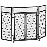 HOMCOM Funkenschutzgitter 3tlg. Design Schmiedeeisen Kaminschirm Kamin Funkenschutz Metall Schwarz...