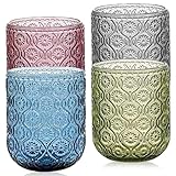 GBKDQQ 4 Stück Trinkgläser Set Bunt, 260ml Vintage Gläser Set, Mehrfarbige Wassergläser,...