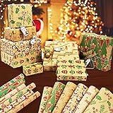 Joyoldelf Weihnachts Geschenkpapier,Geschenkverpackung Papier für Weihnachten,Kraft Geschenkpapier...
