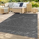 TT Home In-& Outdoor Teppich Wetterfest Balkon Küche Wohnzimmer Boho Rauten Design, Farbe:...