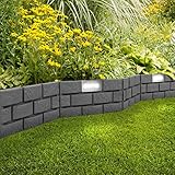1,8 Meter LED leleuchtete Solar Beetumrandung Steinoptik 4 Stück je B45xH29 cm Beeteinfassung...