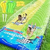 JONRRYIN Wasserrutsche, 600cm * 140cm Aufblasbare Wasserrutsche mit 2 Bodyboards, Doppelrutsche mit...