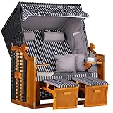 MR. DEKO® Strandkorb Ostsee Volllieger 2-Sitzer | PE Geflecht Schwarz Bezug Uni grau | inkl. 4...