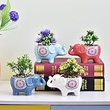 YWJewly Blumentöpfe für Aussen 4PCS Netter Elefant Blumentopf Mit Loch Kreative Lustige Pflanzer...