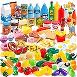 JOYIN 135 Stück Pretend Küche Spielen Lebensmittel Spielzeug mit Obst, Gemüse, Geschirr, Flasche...