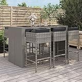Yunovire 7-TLG. Gartenbar-Set mit Kissen, Grau Poly Rattan, 185x80x110 cm Bartisch, wetterfestes...