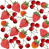 Timisea 32Pcs Künstlich Gefälschte Früchte Erdbeere Kirschen, Simulation Erdbeeren Realistische...