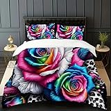 Bettwäsche 160x200 Leopard Bettbezug Rose Bettwäsche-Sets Mikrofaser, 1 Bettbezüge und 2...
