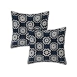 Kissenbezug 50x50 cm Outdoor Kissen Wetterfest Marineblau, 2er Set Dekorativ Kissen Geometrie...