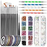 FANDAMEI Nail Art Pinsel Set, 15 Stücke Nagel Pinsel Pinsel Für Gelnägel, 5 Stk. Dotted Pen,...